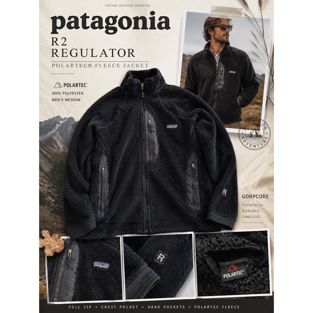 Patagonia R2 Regulator Men's Medium Black Polartec Fleece Jacket Gorpcore